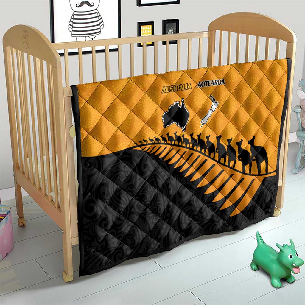 Australia New Zealand Rugby Quilt Gold Aboriginal Wallabies and Maori Black Fern - Polynesian Pride