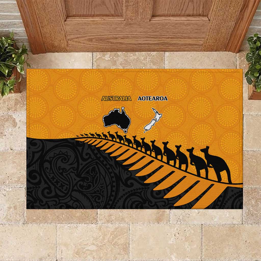 Australia New Zealand Rugby Rubber Doormat Gold Aboriginal Wallabies and Maori Black Fern - Polynesian Pride