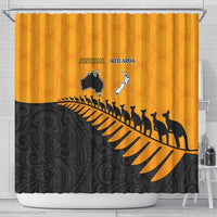 Australia New Zealand Rugby Shower Curtain Gold Aboriginal Wallabies and Maori Black Fern - Polynesian Pride