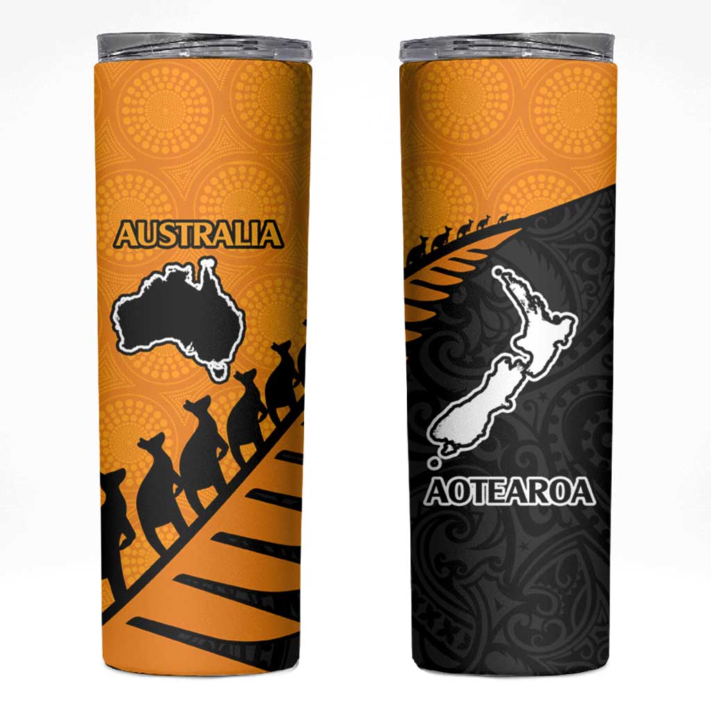 Australia New Zealand Rugby Skinny Tumbler Gold Aboriginal Wallabies and Maori Black Fern - Polynesian Pride