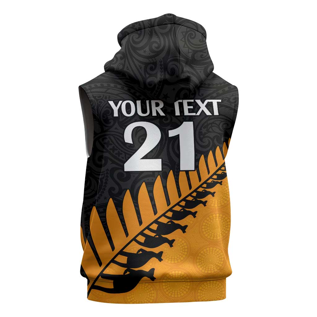 Australia New Zealand Rugby Sleeveless Hoodie Gold Aboriginal Wallabies and Maori Black Fern - Polynesian Pride