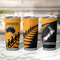 Australia New Zealand Rugby Tumbler Cup Gold Aboriginal Wallabies and Maori Black Fern - Polynesian Pride