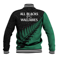 Australia Wallabies and Aotearoa Rugby Baseball Jacket Kangaroo Black Fern Maori Green Vibe LT9 - Polynesian Pride