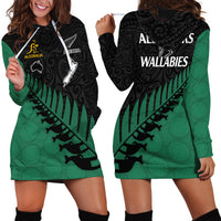 Australia Wallabies and Aotearoa Rugby Hoodie Dress Kangaroo Black Fern Maori Green Vibe LT9 - Polynesian Pride