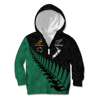 Australia Wallabies and Aotearoa Rugby Kid Hoodie Kangaroo Black Fern Maori Green Vibe LT9 - Polynesian Pride