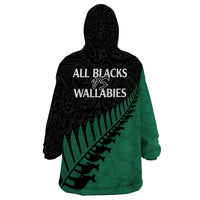 Australia Wallabies and Aotearoa Rugby Wearable Blanket Hoodie Kangaroo Black Fern Maori Green Vibe LT9 - Polynesian Pride
