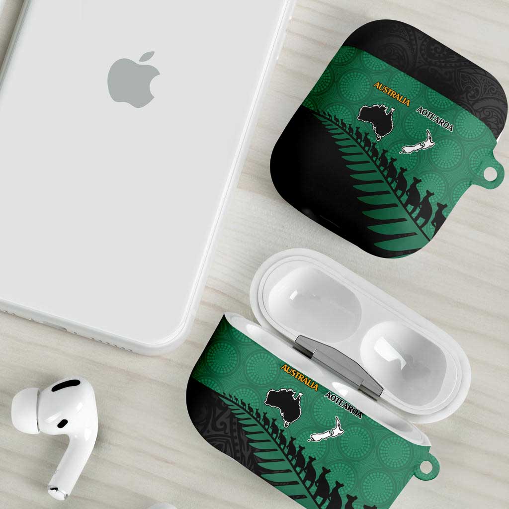 Australia New Zealand Rugby AirPods Case Green Aboriginal Wallabies and Maori Black Fern - Polynesian Pride