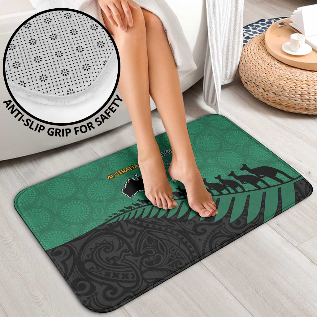 Australia New Zealand Rugby Bathroom Set Green Aboriginal Wallabies and Maori Black Fern - Polynesian Pride