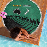 Australia New Zealand Rugby Beach Blanket Green Aboriginal Wallabies and Maori Black Fern - Polynesian Pride