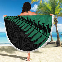 Australia New Zealand Rugby Beach Blanket Green Aboriginal Wallabies and Maori Black Fern - Polynesian Pride