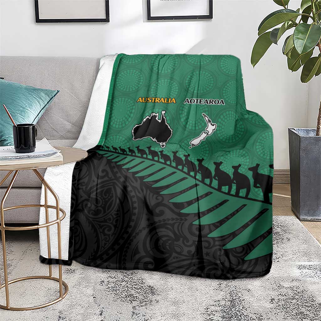Australia New Zealand Rugby Blanket Green Aboriginal Wallabies and Maori Black Fern - Polynesian Pride