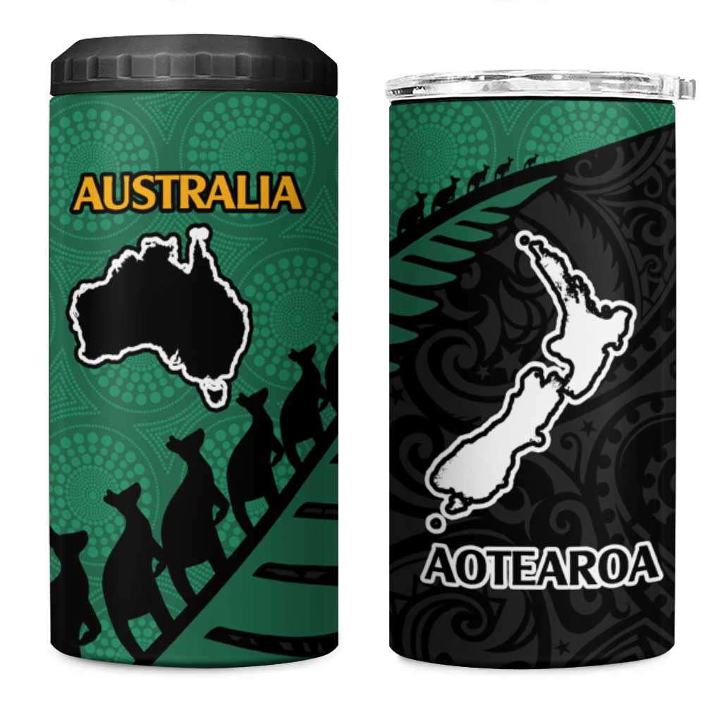 Australia New Zealand Rugby 4 in 1 Can Cooler Tumbler Green Aboriginal Wallabies and Maori Black Fern - Polynesian Pride