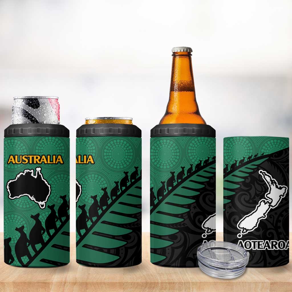 Australia New Zealand Rugby 4 in 1 Can Cooler Tumbler Green Aboriginal Wallabies and Maori Black Fern - Polynesian Pride