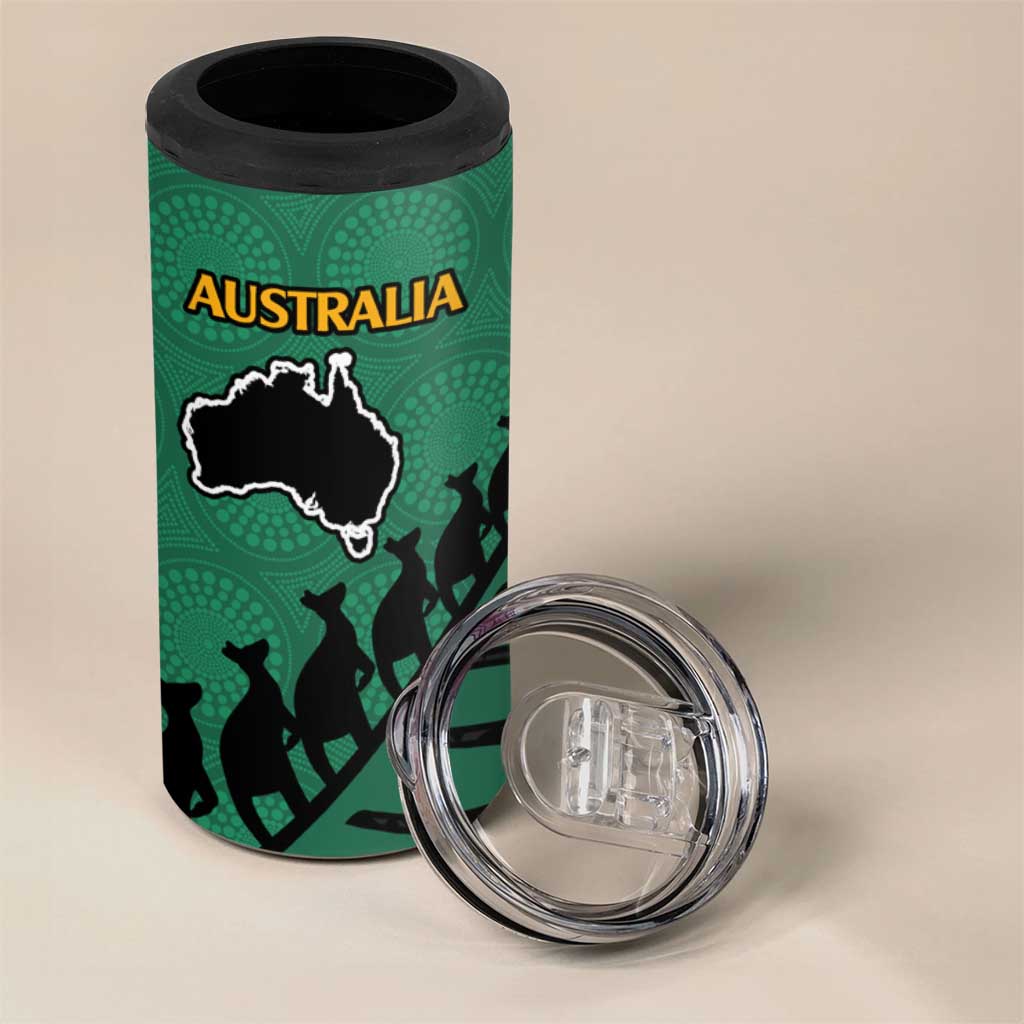 Australia New Zealand Rugby 4 in 1 Can Cooler Tumbler Green Aboriginal Wallabies and Maori Black Fern - Polynesian Pride