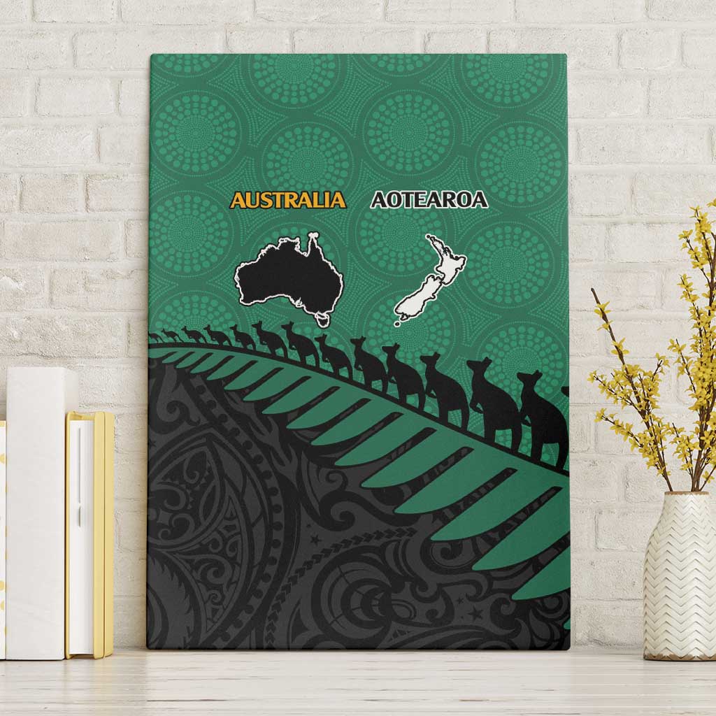 Australia New Zealand Rugby Canvas Wall Art Green Aboriginal Wallabies and Maori Black Fern - Polynesian Pride