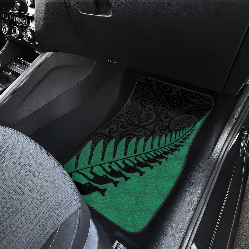 Australia New Zealand Rugby Car Mats Green Aboriginal Wallabies and Maori Black Fern LT9 - Polynesian Pride