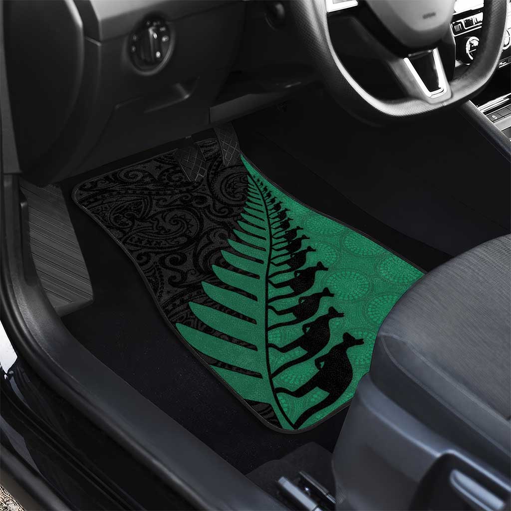 Australia New Zealand Rugby Car Mats Green Aboriginal Wallabies and Maori Black Fern LT9 - Polynesian Pride