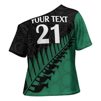 Australia New Zealand Rugby Cross Shoulder Shirt Green Aboriginal Wallabies and Maori Black Fern - Polynesian Pride