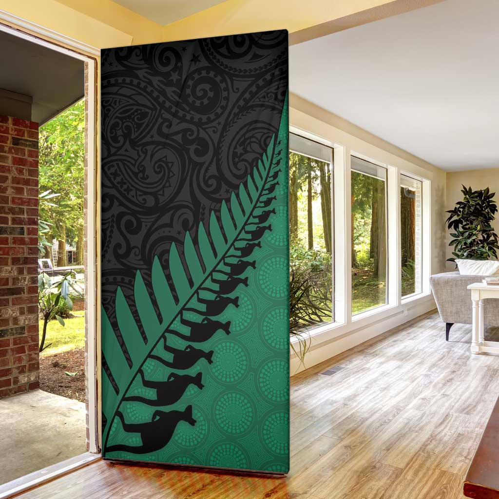 Australia New Zealand Rugby Door Cover Green Aboriginal Wallabies and Maori Black Fern - Polynesian Pride