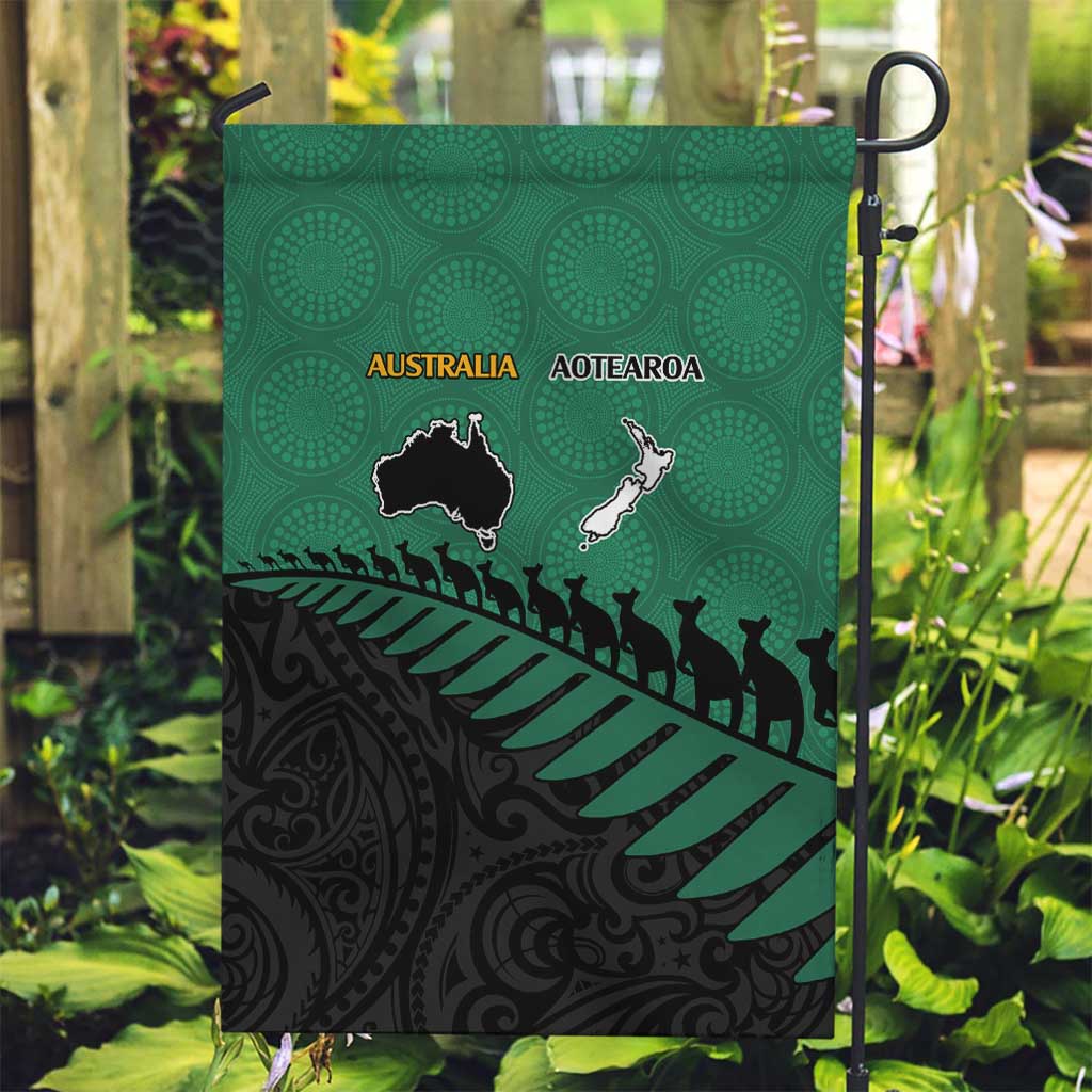 Australia New Zealand Rugby Garden Flag Green Aboriginal Wallabies and Maori Black Fern - Polynesian Pride