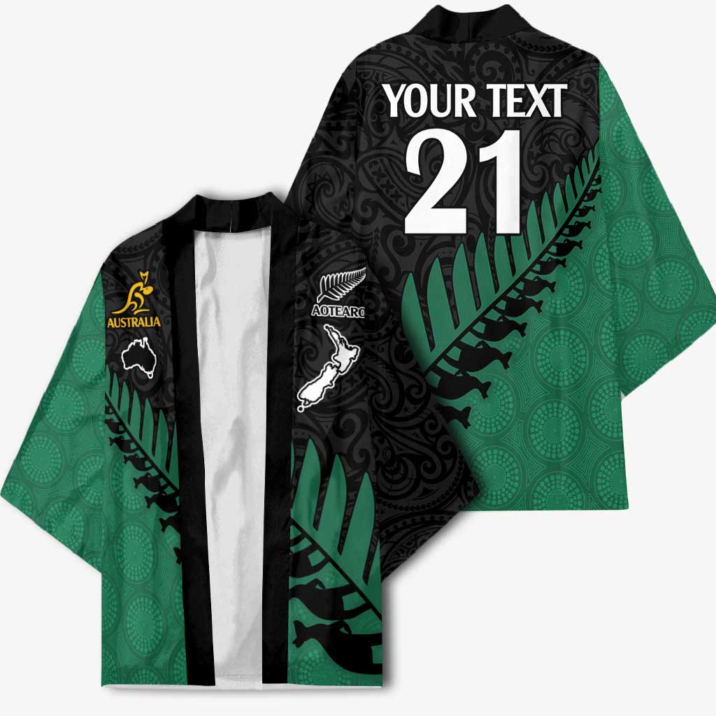 Australia New Zealand Rugby Kimono Green Aboriginal Wallabies and Maori Black Fern - Polynesian Pride