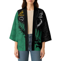 Australia New Zealand Rugby Kimono Green Aboriginal Wallabies and Maori Black Fern - Polynesian Pride