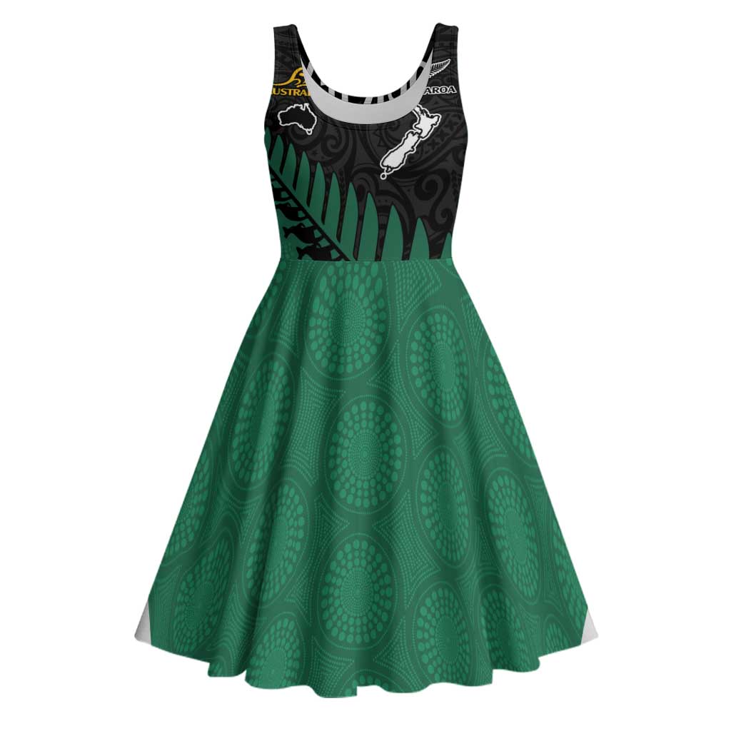 Australia New Zealand Rugby Midi Dress Green Aboriginal Wallabies and Maori Black Fern - Polynesian Pride