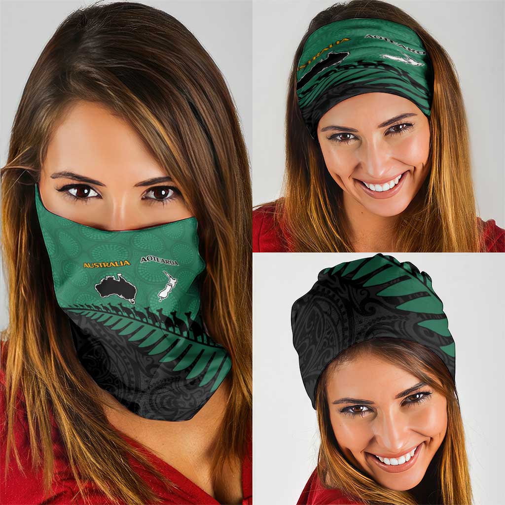 Australia New Zealand Rugby Neck Gaiter Green Aboriginal Wallabies and Maori Black Fern LT9
