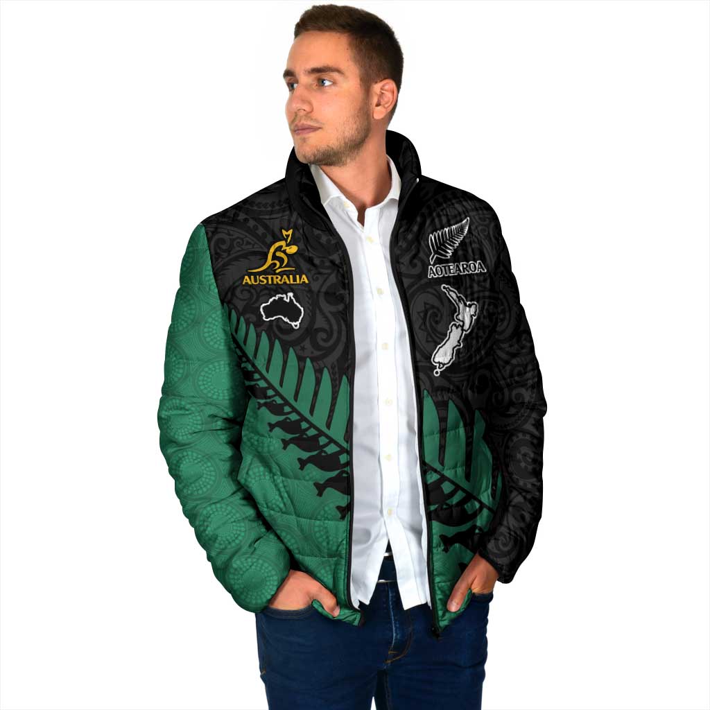 Australia New Zealand Rugby Padded Jacket Green Aboriginal Wallabies and Maori Black Fern - Polynesian Pride