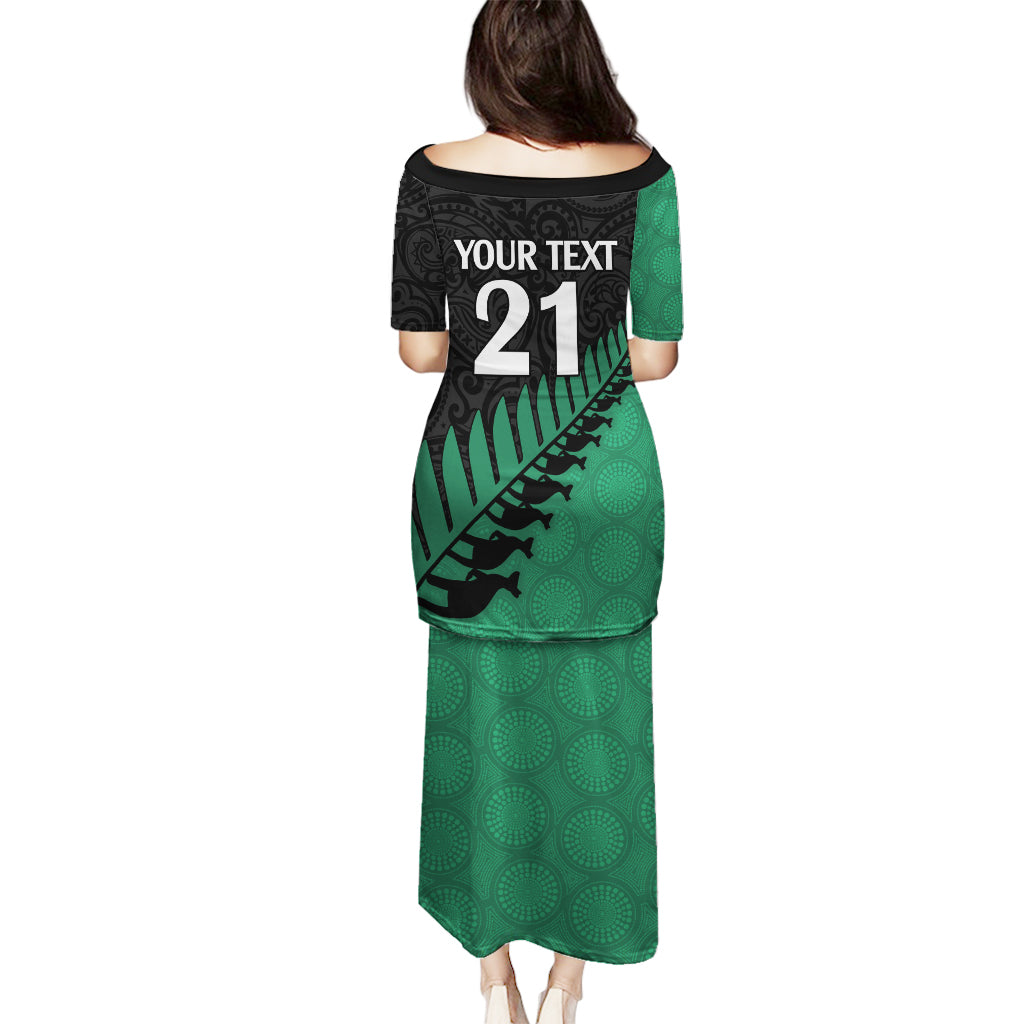 Custom Australia Wallabies and Aotearoa Rugby Puletasi Kangaroo Black Fern Maori Green Vibe LT9 - Polynesian Pride