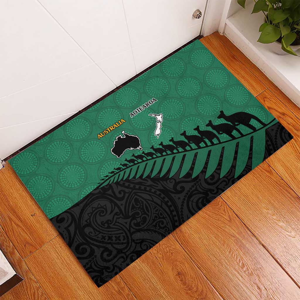 Australia New Zealand Rugby Rubber Doormat Green Aboriginal Wallabies and Maori Black Fern - Polynesian Pride