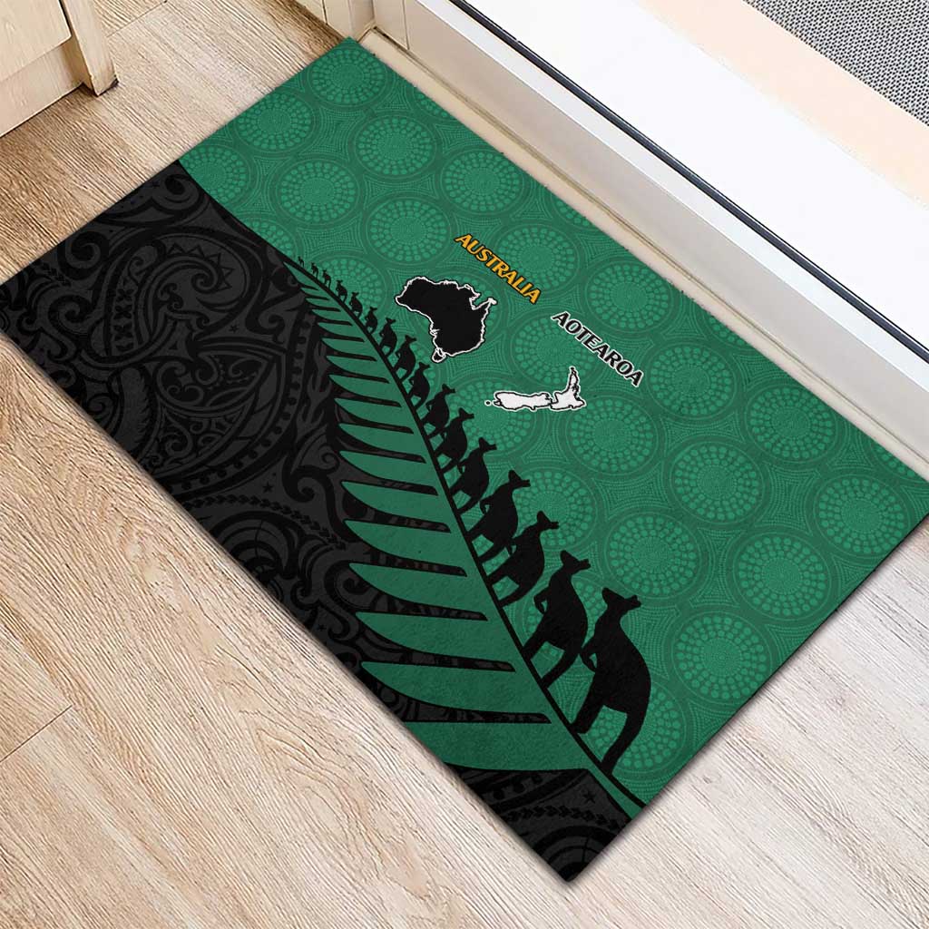 Australia New Zealand Rugby Rubber Doormat Green Aboriginal Wallabies and Maori Black Fern - Polynesian Pride