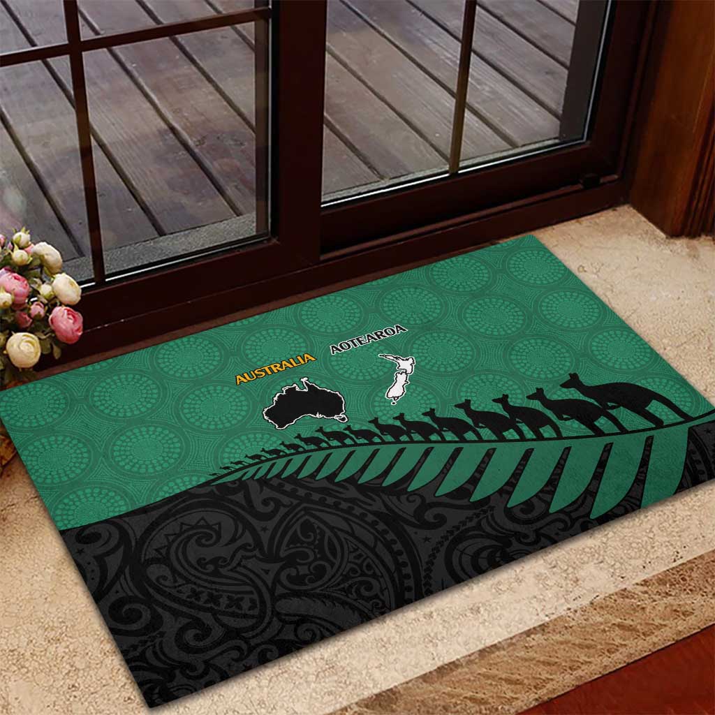 Australia New Zealand Rugby Rubber Doormat Green Aboriginal Wallabies and Maori Black Fern - Polynesian Pride