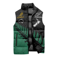 Australia New Zealand Rugby Sleeveless Puffer Jacket Green Aboriginal Wallabies and Maori Black Fern - Polynesian Pride