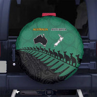 Australia New Zealand Rugby Spare Tire Cover Green Aboriginal Wallabies and Maori Black Fern - Polynesian Pride