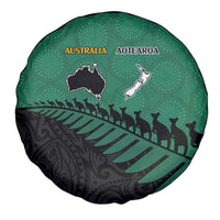 Australia New Zealand Rugby Spare Tire Cover Green Aboriginal Wallabies and Maori Black Fern - Polynesian Pride