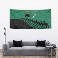Australia New Zealand Rugby Tapestry Green Aboriginal Wallabies and Maori Black Fern LT9 - Polynesian Pride