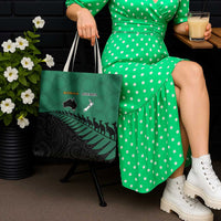 Australia New Zealand Rugby Tote Bag Green Aboriginal Wallabies and Maori Black Fern - Polynesian Pride