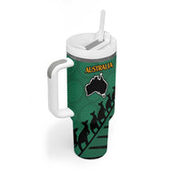 Australia New Zealand Rugby Tumbler With Handle Green Aboriginal Wallabies and Maori Black Fern - Polynesian Pride