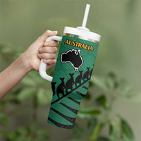 Australia New Zealand Rugby Tumbler With Handle Green Aboriginal Wallabies and Maori Black Fern - Polynesian Pride