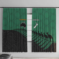 Australia New Zealand Rugby Window Curtain Green Aboriginal Wallabies and Maori Black Fern LT9 With Hooks Green - Polynesian Pride