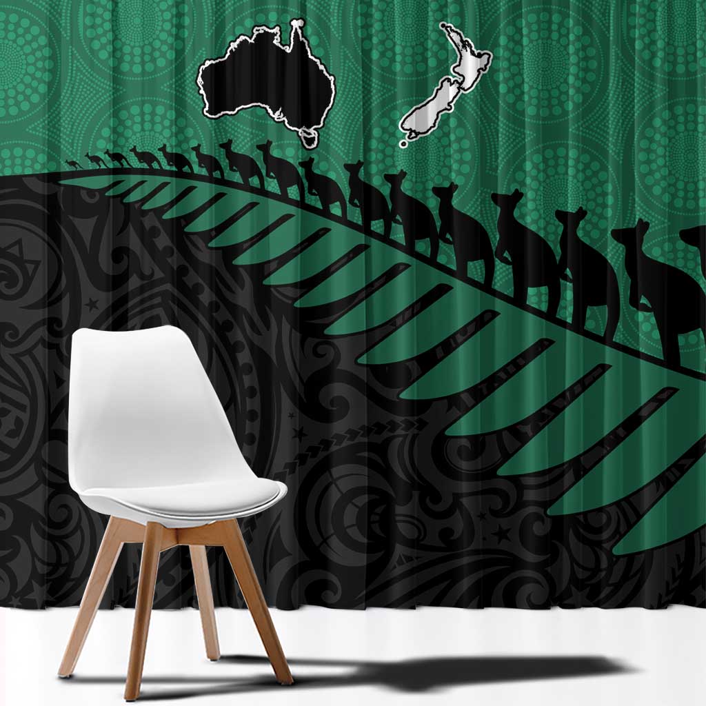 Australia New Zealand Rugby Window Curtain Green Aboriginal Wallabies and Maori Black Fern LT9 - Polynesian Pride