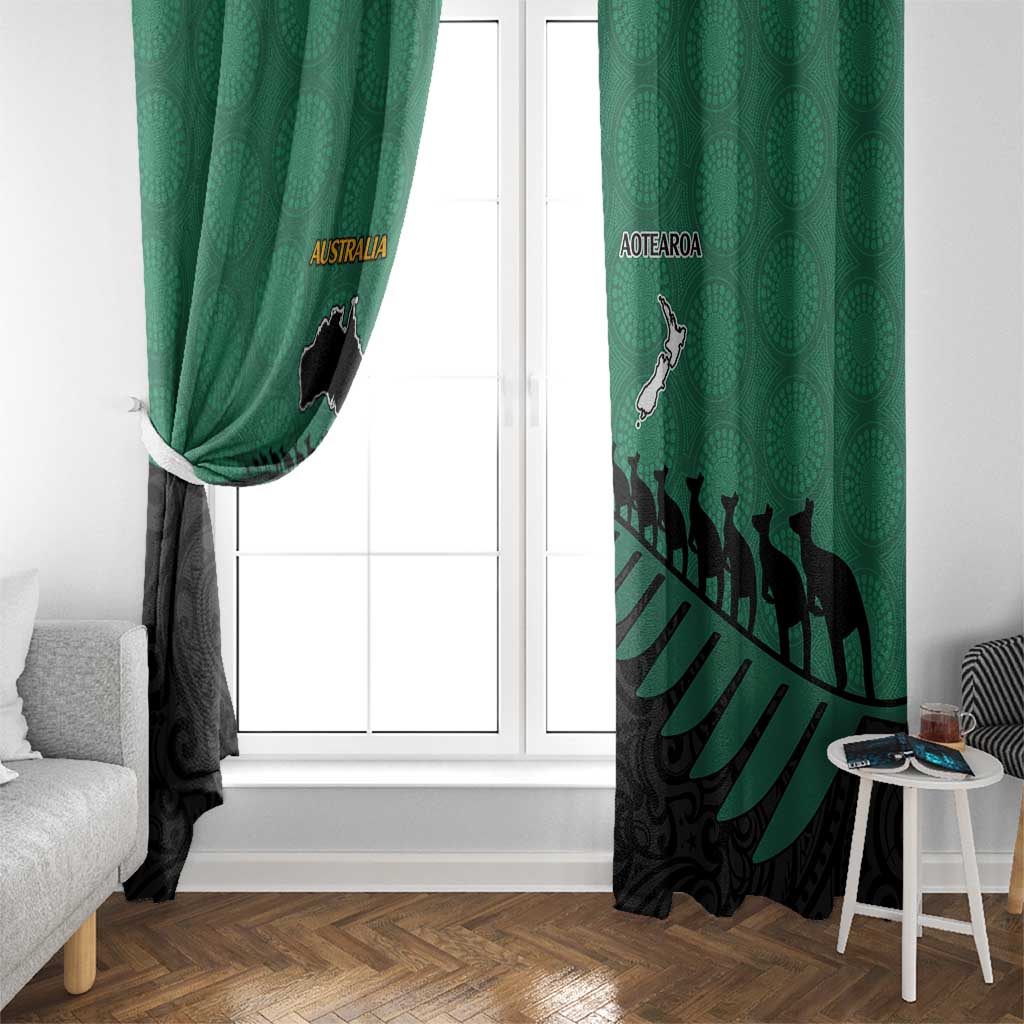 Australia New Zealand Rugby Window Curtain Green Aboriginal Wallabies and Maori Black Fern LT9 - Polynesian Pride