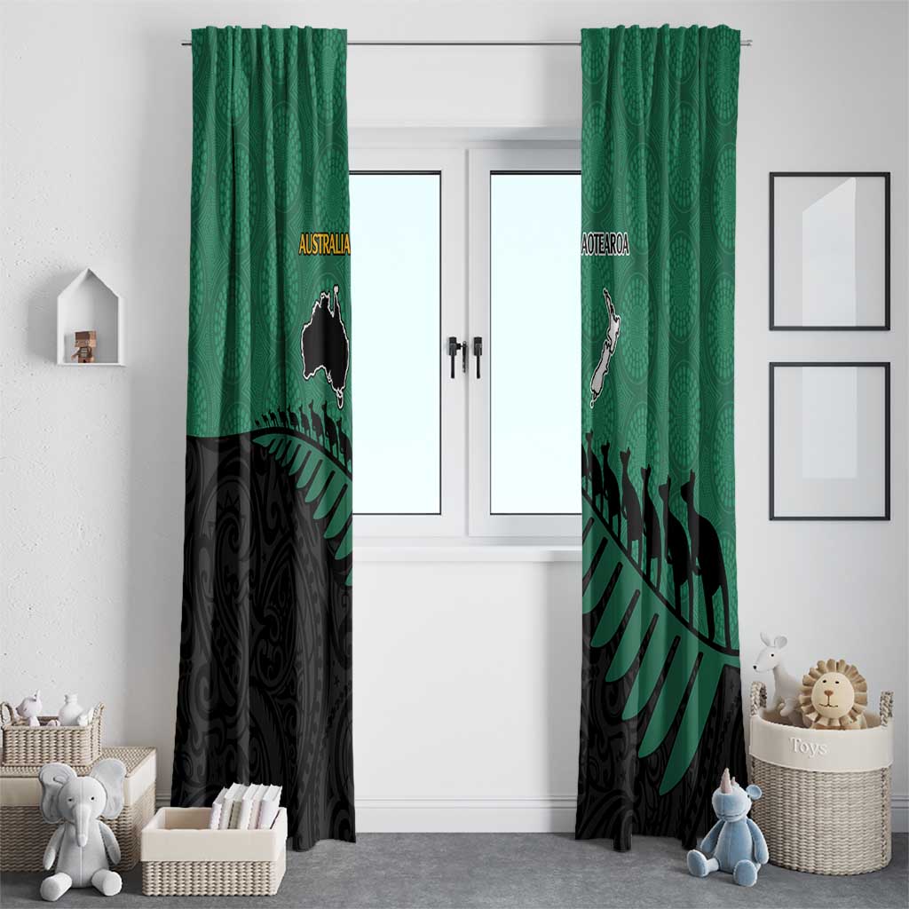 Australia New Zealand Rugby Window Curtain Green Aboriginal Wallabies and Maori Black Fern LT9 - Polynesian Pride