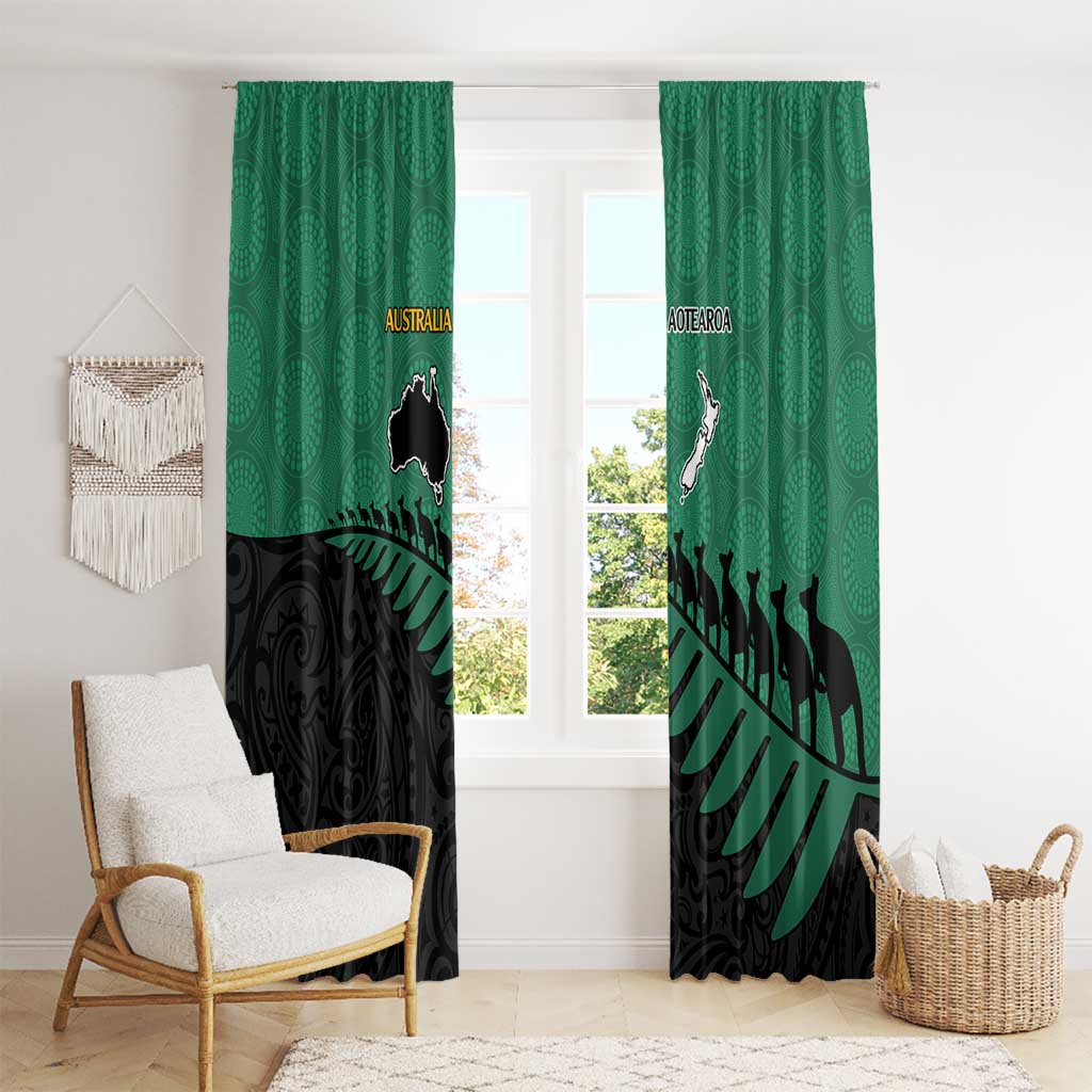 Australia New Zealand Rugby Window Curtain Green Aboriginal Wallabies and Maori Black Fern LT9 - Polynesian Pride