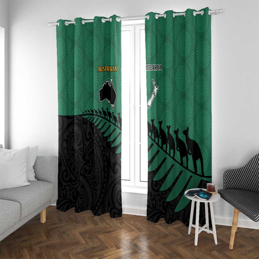 Australia New Zealand Rugby Window Curtain Green Aboriginal Wallabies and Maori Black Fern LT9 With Grommets Green - Polynesian Pride