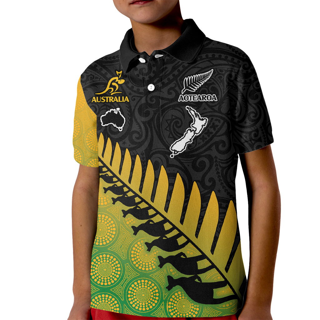 Australia Wallabies and Aotearoa Rugby Kid Polo Shirt Kangaroo Black Fern Maori Gradient Vibe LT9 Kid Gradient - Polynesian Pride