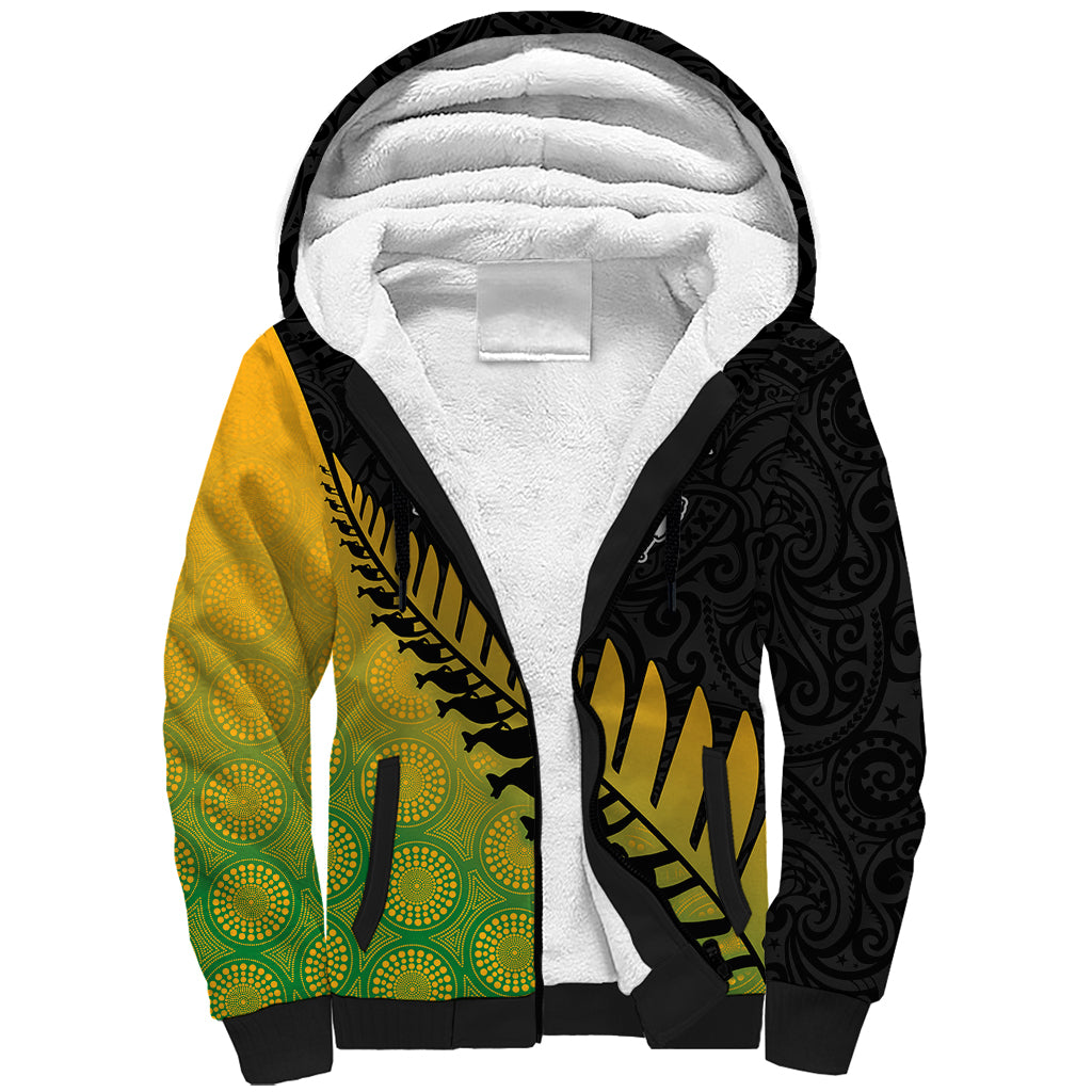 Australia Wallabies and Aotearoa Rugby Sherpa Hoodie Kangaroo Black Fern Maori Gradient Vibe LT9 Unisex Gradient - Polynesian Pride