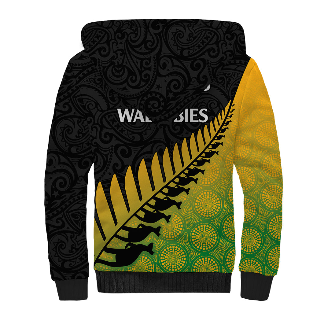Australia Wallabies and Aotearoa Rugby Sherpa Hoodie Kangaroo Black Fern Maori Gradient Vibe LT9 - Polynesian Pride