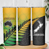 Australia New Zealand Rugby Skinny Tumbler Aboriginal Wallabies and Maori Black Fern Gradient Vibe